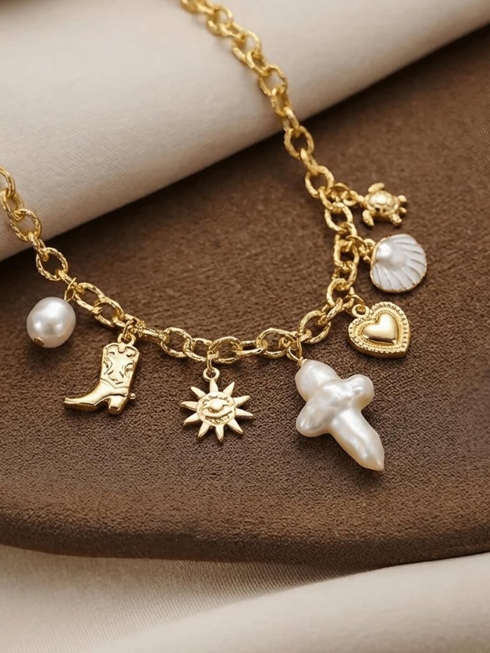 Pearl Cross Necklace Natural Freshwater for Women - Chunky Charm Big 18K Gold Pl - Picture 4 of 6
